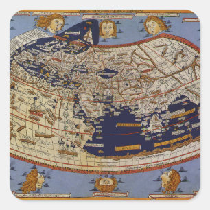 Adesivo Quadrado Mapa Mundial Ptolemaico Antigo, Johannes de Arnshe
