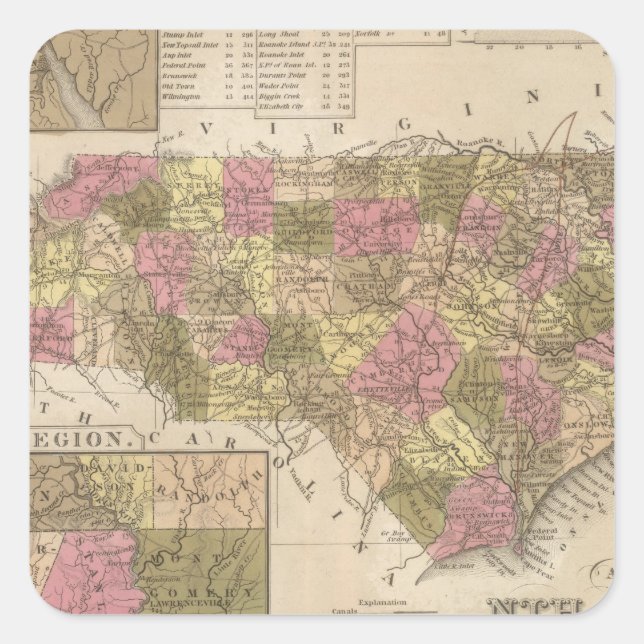 Adesivo Quadrado Mapa novo de North Carolina (Frente)