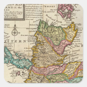 Adesivo Quadrado Mapa novo e correto de Scotland e das ilhas