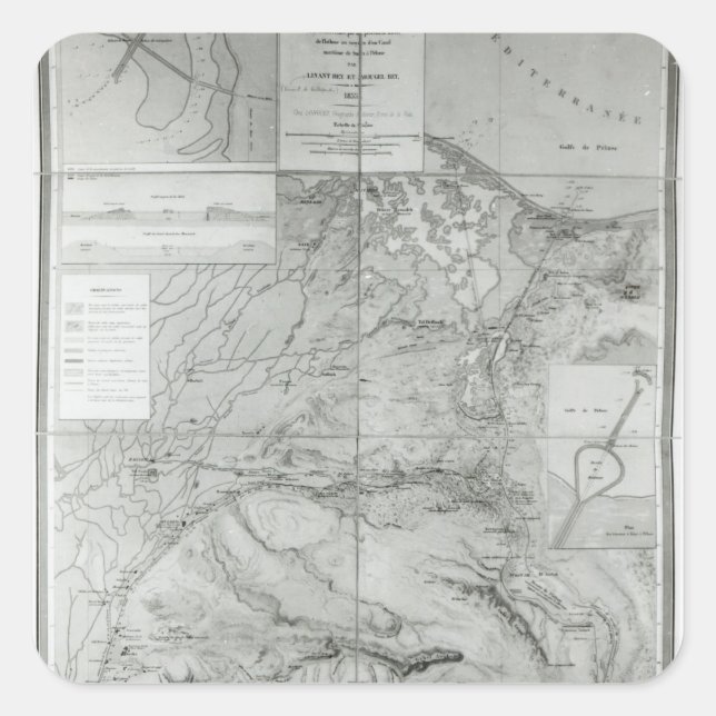 Adesivo Quadrado Mapa preparatório do Canal do Suez, 1855 (Frente)
