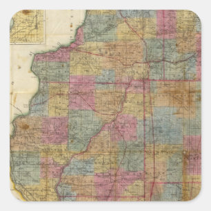 Adesivo Quadrado Mapa secional novo do estado de Illinois 2