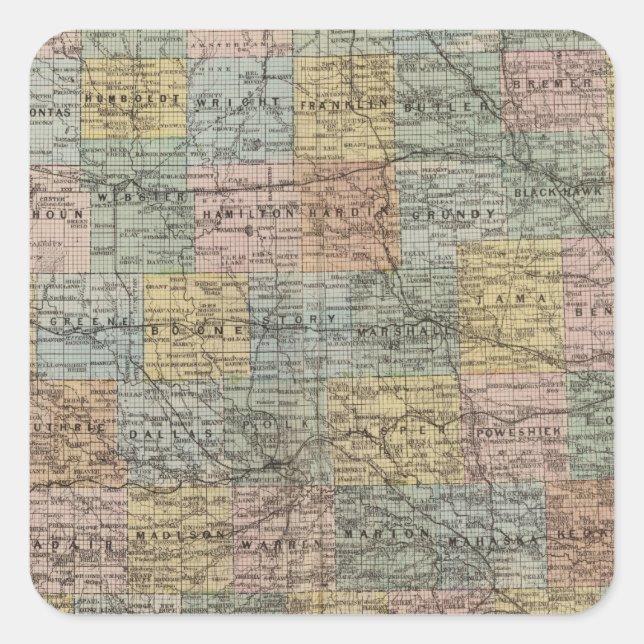 Adesivo Quadrado Mapa setorial de Iowa (Frente)