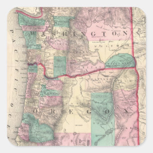 Adesivo Quadrado Mapa Vintage de Washington e Oregon (1875)
