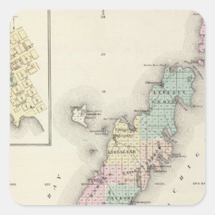 Adesivo Quadrado Mapas de Door County, baía do esturjão e de Jenn