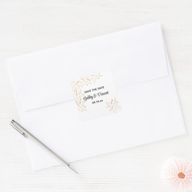 Adesivo Quadrado Maple Leaf Edge Wedding Salvar a Data (Envelope)