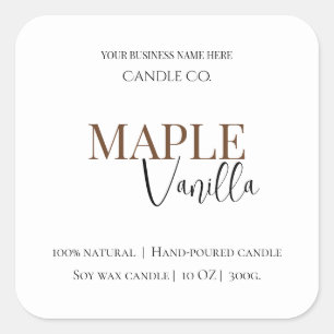 Adesivo Quadrado Maple Vanilla   Rótulo de Vela de Soja Elegante de