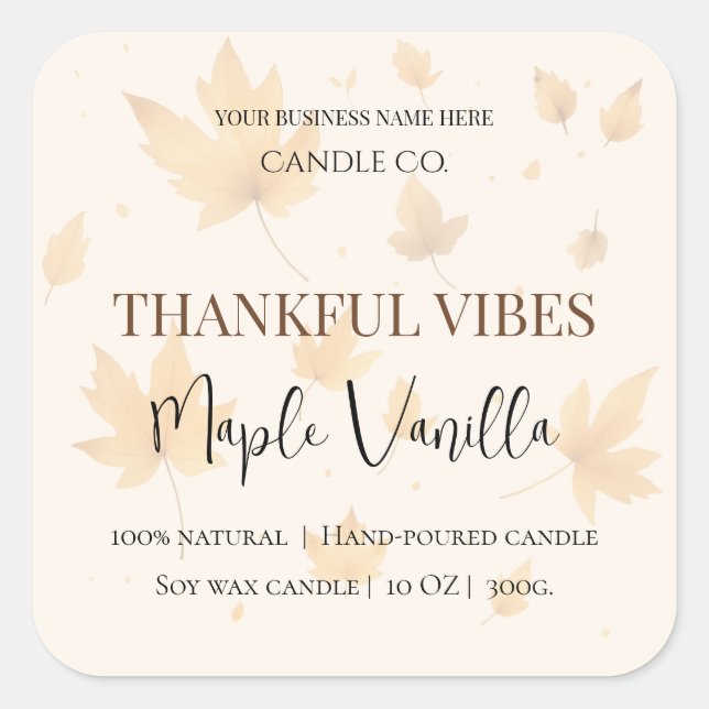 Adesivo Quadrado Maple Vanilla | Rótulo de Vela de Soja Elegante de (Frente)