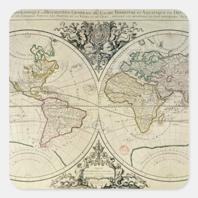 Adesivo Quadrado Mappamonde Geo-Hidrográfico (Frente)