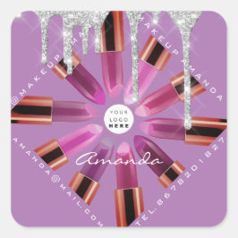 Adesivo Quadrado Maqueamento Cosmético Artista Rosa Lipstick Logoti