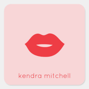 Adesivo Quadrado Maqueamento do logotipo de Lábios vermelhos minima