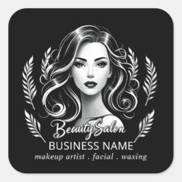 Adesivo Quadrado Maquiador Cabelereiro Moderno Preto Branco Dourado