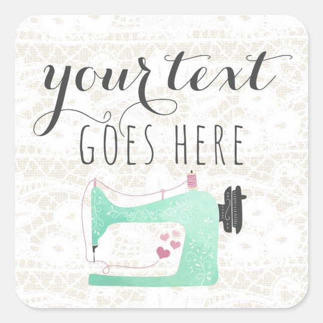 Adesivo Quadrado Máquina de costura no Chique Lace & Burlap (Frente)