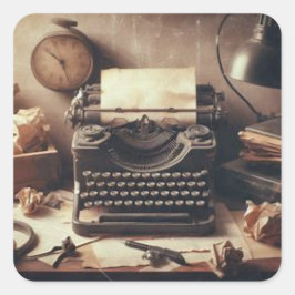 Adesivo Quadrado Máquina de Digitalização Antiquada Manuscrita Brow