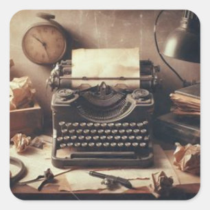 Adesivo Quadrado Máquina de Digitalização Antiquada Manuscrita Brow