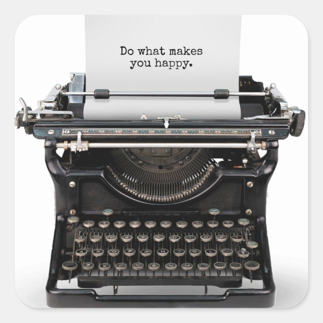 Adesivo Quadrado máquina de escrever retrorativa com citação Inspir (Frente)