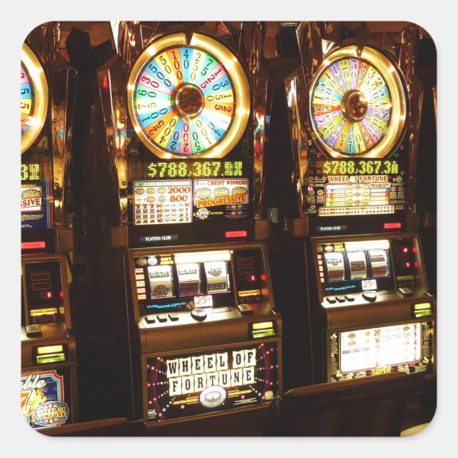 Adesivo Quadrado Máquina de jogo Um Bandido Armado Dinheiro Las Veg (Frente)