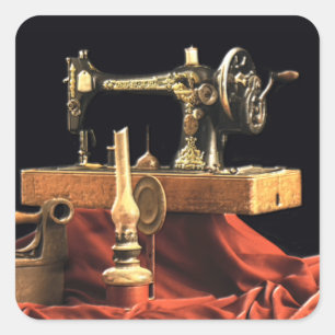 Adesivo Quadrado Máquina Vintage Antique de Costura