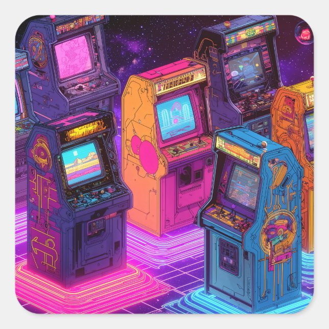 Adesivo Quadrado Máquinas de Arcade Retrô (Frente)