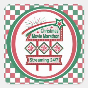 Adesivo Quadrado Maratona Retro Marquee Festiva do Filme de Natal