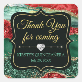 Adesivo Quadrado Marble Christmas Agate & Dourado Glitter Quinceañe