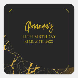 Adesivo Quadrado Marble Negro e Dourado em greve Doce 16 Aniversári