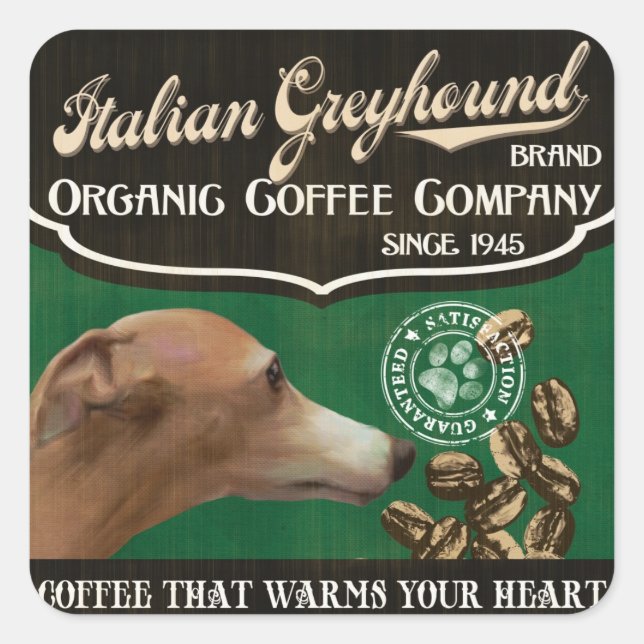 Adesivo Quadrado Marca de Greyhound - Empresa de café orgânico (Frente)