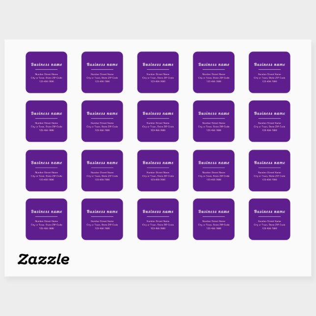 Adesivo Quadrado Marca de negócios de texto simples mínimo em roxo (Folha)
