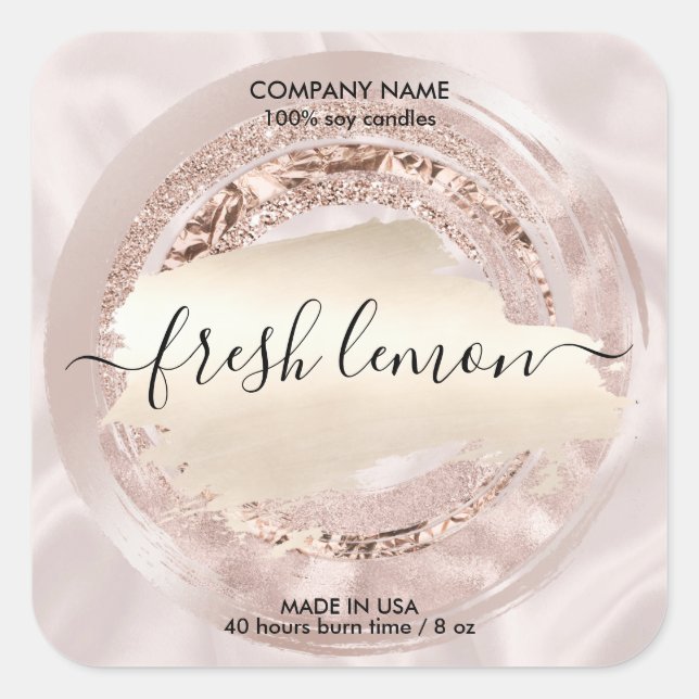 Adesivo Quadrado Marca de velas, seda rosa-rosa-branca-moderna (Frente)