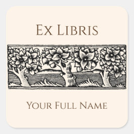 Adesivo Quadrado Marcador de Árvores Medievais Ex Libris, Editável