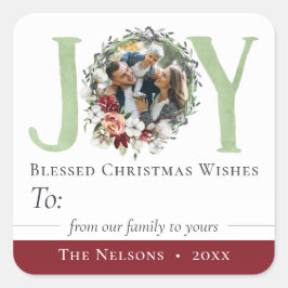 Adesivo Quadrado Marcador de Presente Natalino Southern Floral Para