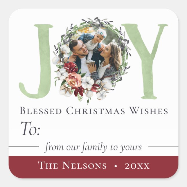 Adesivo Quadrado Marcador de Presente Natalino Southern Floral Para (Frente)