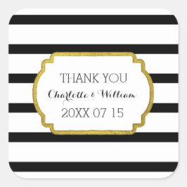 Adesivo Quadrado Marcas de Favor do Casamento Dourado em Black Whit