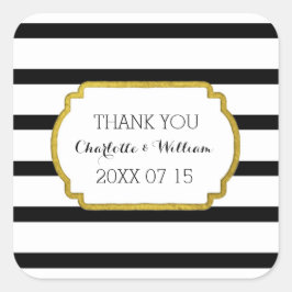 Adesivo Quadrado Marcas de Favor do Casamento Dourado em Black Whit