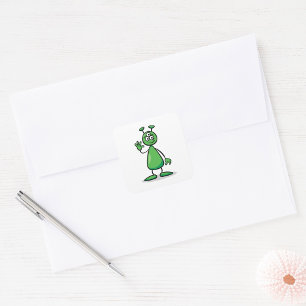 Adesivo Quadrado Marciano Alien Verde de Três Olhos Cartoon