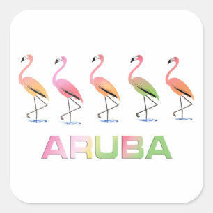 Adesivo Quadrado Março dos flamingos tropicais ARUBA