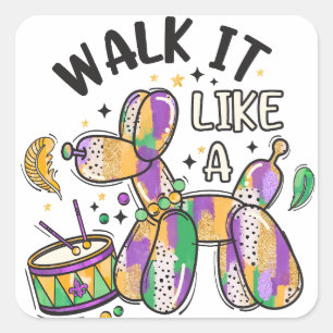Adesivo Quadrado Mardi Gras Balloon Dog