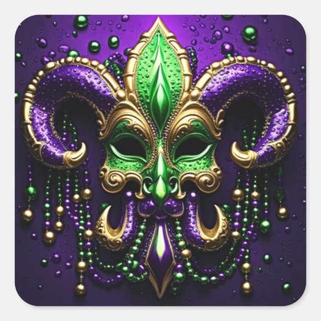 Adesivo Quadrado Mardi Gras Fleur De Lis Design (Frente)