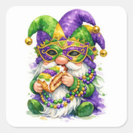 Adesivo Quadrado Mardi Gras Gnome Eating King Cake