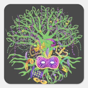 Adesivo Quadrado Mardi gras tree