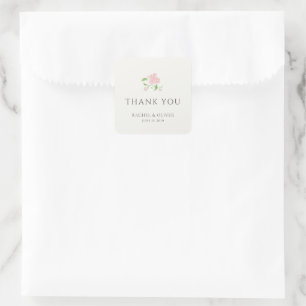 Adesivo Quadrado Marfim   Rosa Bege Chic Casamento Obrigado