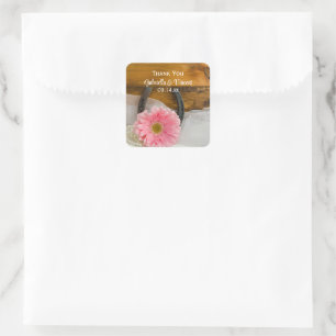 Adesivo Quadrado Margarida cor-de-rosa e obrigado ocidental em