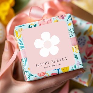 Adesivo Quadrado Margarida Rosa Felz pascoa Personalizada