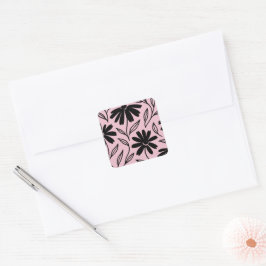 Adesivo Quadrado Margaridas de Tinta Preta Chuveiro de Noiva Boho R