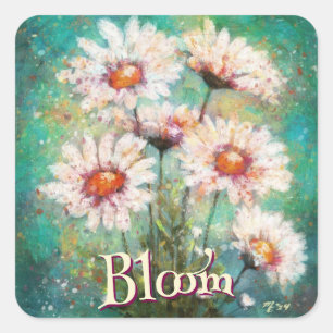 Adesivo Quadrado Margaridas Floral Impressionista Azul Personalizad