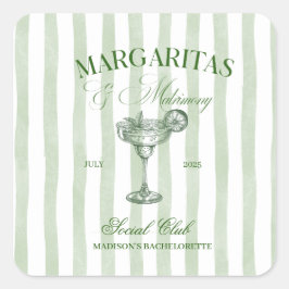 Adesivo Quadrado Margaritas e Matrimony Striped Bachelorette