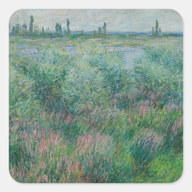 Adesivo Quadrado Margens do Sena perto de Vétheuil, Monet 1881 (Frente)