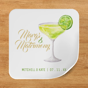 Adesivo Quadrado Margs e Matrimônio Verde e Dourado Chá de Noiva