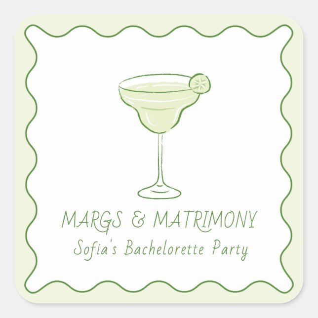 Adesivo Quadrado "Margs & Matrimony" Lime Bachelorette Mini Tequila (Frente)