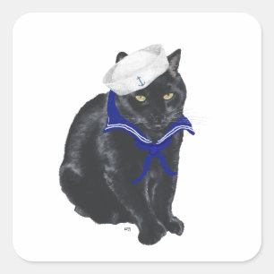 Adesivo Quadrado Marinheiro Gato Preto