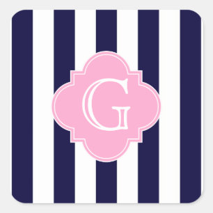 Adesivo Quadrado Marinho Azul, Branco, Stripe Rosa, Quatrefoil Mono